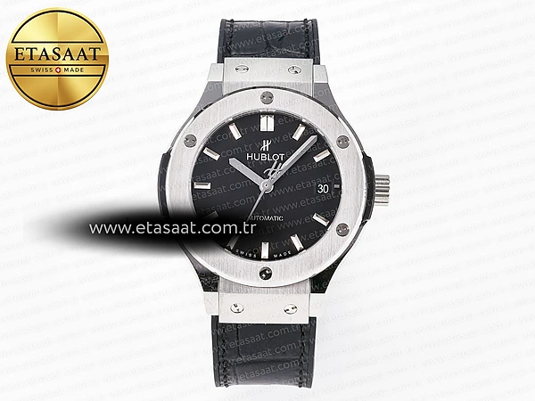 Hublot Classic Fusion 38mm SS JJF Siyah Kadran Deri Eta Saat - 1:1 Süper Klon Replika Saat
