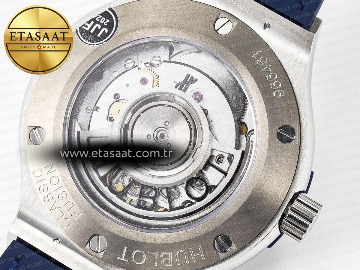Hublot Classic Fusion 38mm SS JJF 1:1 Best Edition Blue Dial on Blue Gummy Leather Strap - Görsel 18