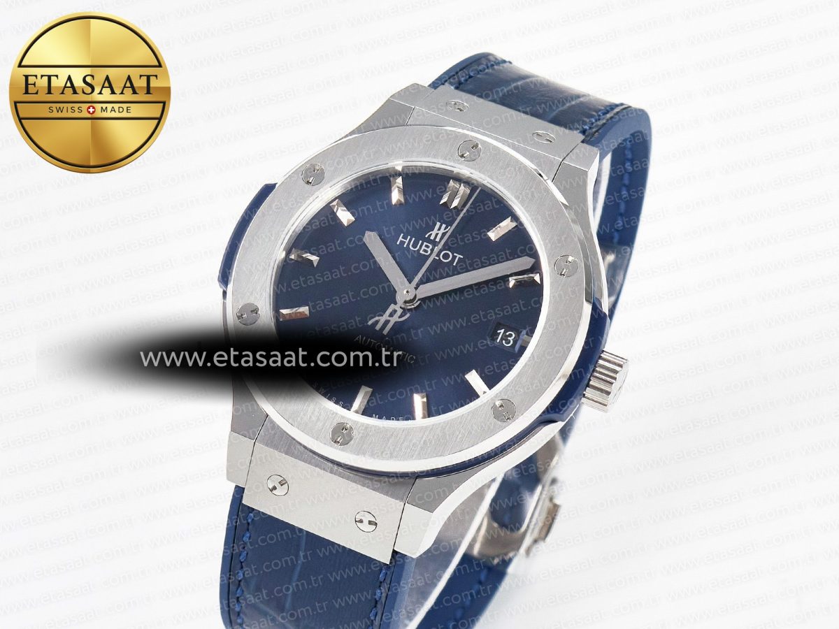 Hublot Classic Fusion 38mm SS JJF 1:1 Best Edition Blue Dial on Blue Gummy Leather Strap - Görsel 2