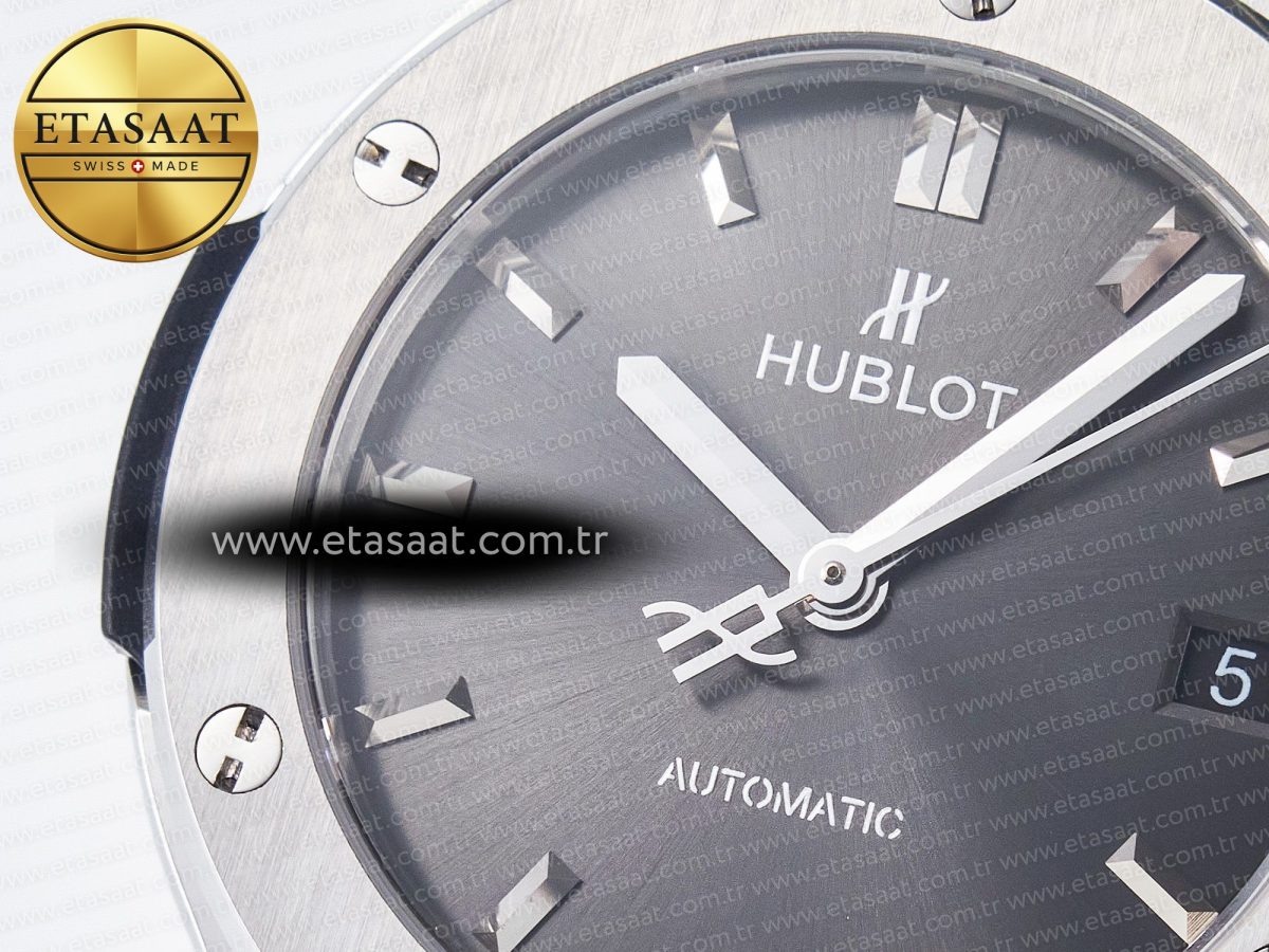 Hublot Classic Fusion 38mm SS JJF 1:1 Best Edition Gray Dial on Black Gummy Leather Strap - Görsel 10