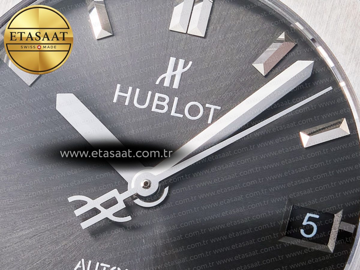 Hublot Classic Fusion 38mm SS JJF 1:1 Best Edition Gray Dial on Black Gummy Leather Strap - Görsel 11