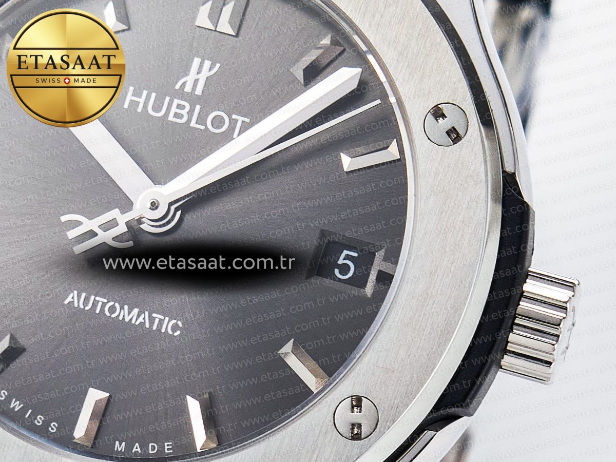 Hublot Classic Fusion 38mm SS JJF 1:1 Best Edition Gray Dial on Black Gummy Leather Strap - Görsel 12