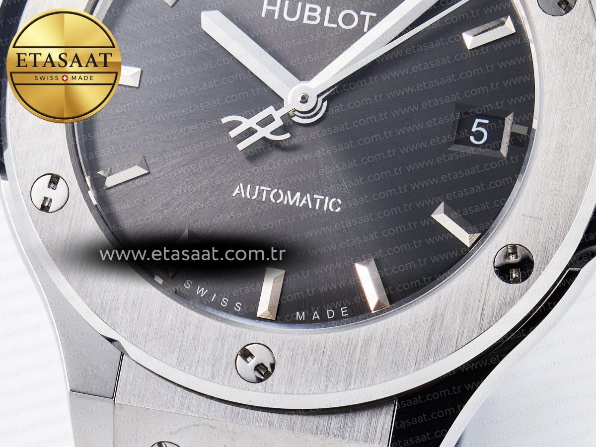 Hublot Classic Fusion 38mm SS JJF 1:1 Best Edition Gray Dial on Black Gummy Leather Strap - Görsel 13