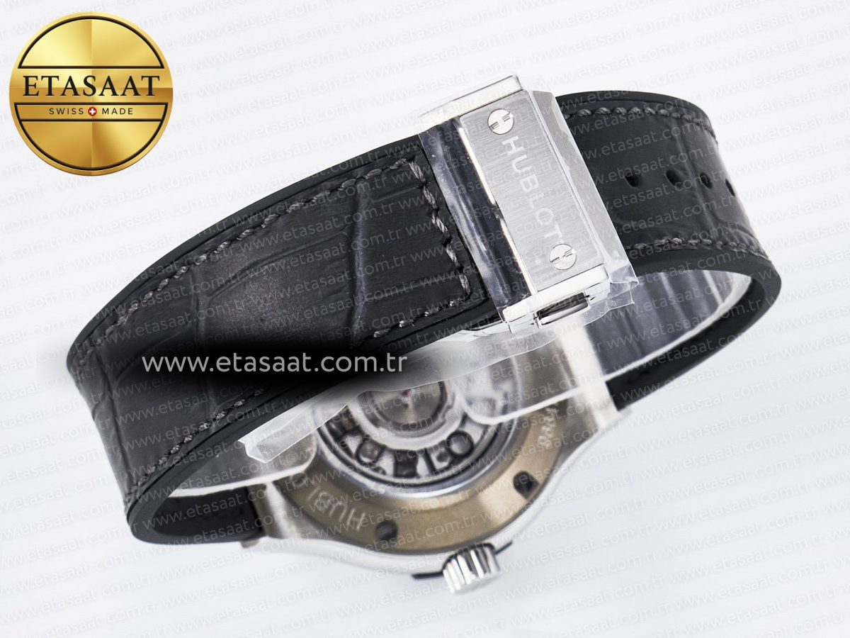 Hublot Classic Fusion 38mm SS JJF 1:1 Best Edition Gray Dial on Black Gummy Leather Strap - Görsel 16