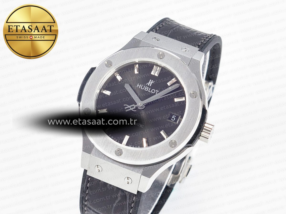 Hublot Classic Fusion 38mm SS JJF 1:1 Best Edition Gray Dial on Black Gummy Leather Strap - Görsel 2