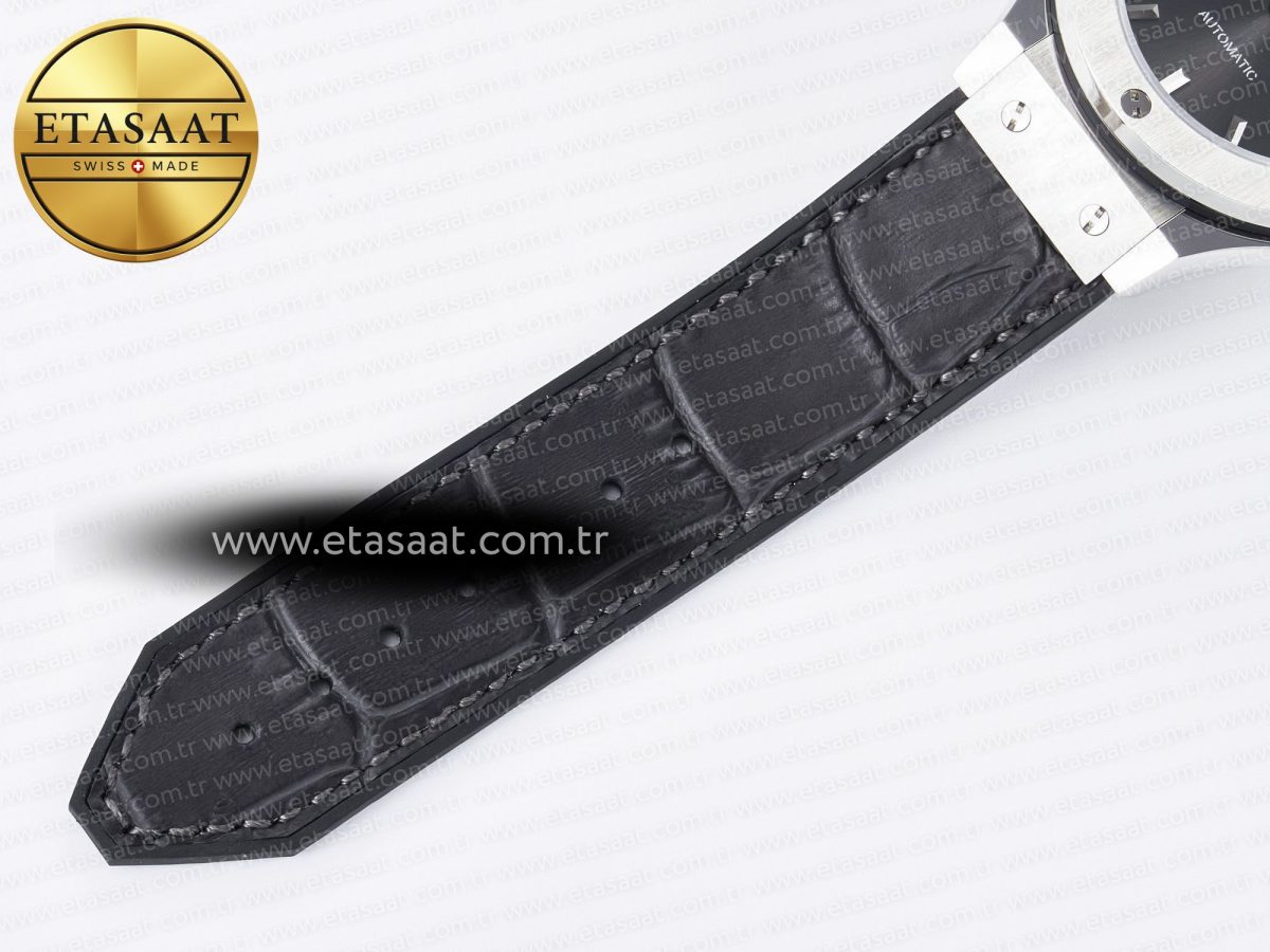 Hublot Classic Fusion 38mm SS JJF 1:1 Best Edition Gray Dial on Black Gummy Leather Strap - Görsel 21