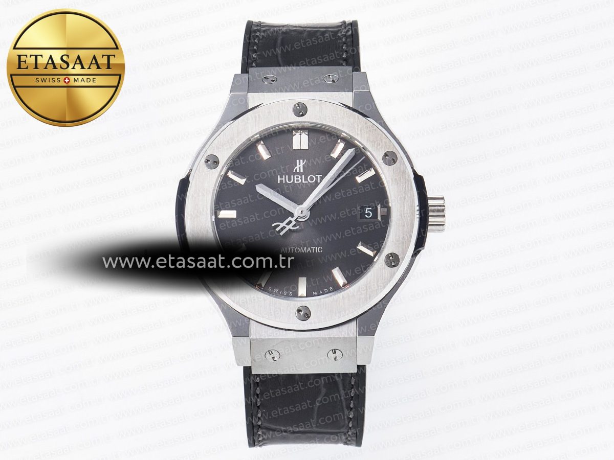 Hublot Classic Fusion 38mm SS JJF 1:1 Best Edition Gray Dial on Black Gummy Leather Strap - Görsel 3