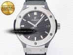 Hublot Classic Fusion 38mm SS JJF 1:1 Best Edition Gray Dial on Black Gummy Leather Strap - Görsel 4