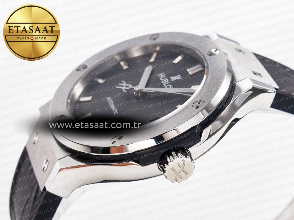 Hublot Classic Fusion 38mm SS JJF 1:1 Best Edition Gray Dial on Black Gummy Leather Strap - Görsel 6