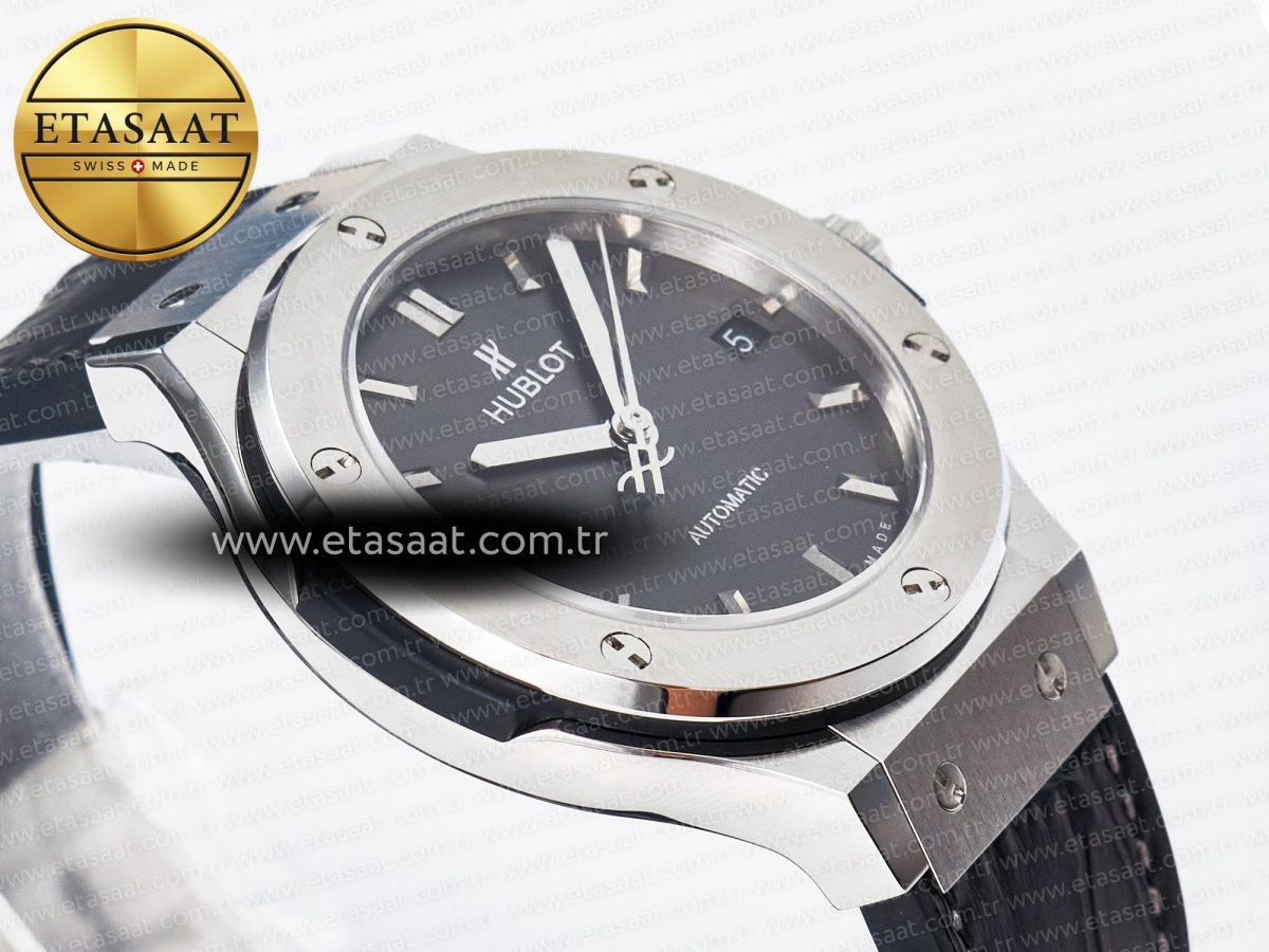 Hublot Classic Fusion 38mm SS JJF 1:1 Best Edition Gray Dial on Black Gummy Leather Strap - Görsel 7