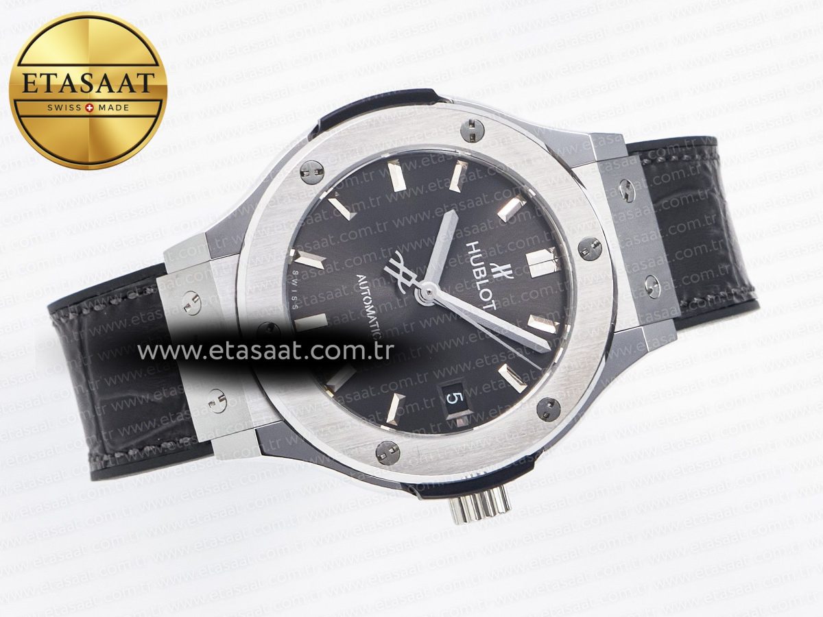 Hublot Classic Fusion 38mm SS JJF 1:1 Best Edition Gray Dial on Black Gummy Leather Strap - Görsel 8