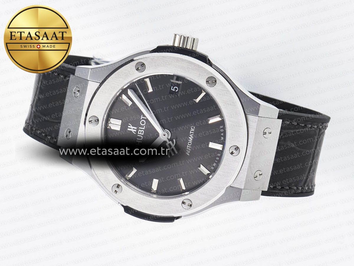Hublot Classic Fusion 38mm SS JJF 1:1 Best Edition Gray Dial on Black Gummy Leather Strap - Görsel 9