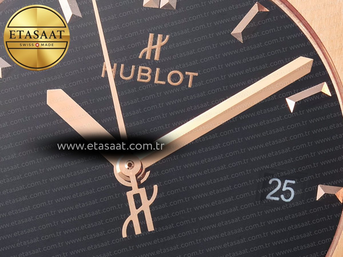 Hublot Classic Fusion 42mm RG JJF 1:1 Best Edition Black Dial on Black Gummy Leather Strapa - Görsel 11