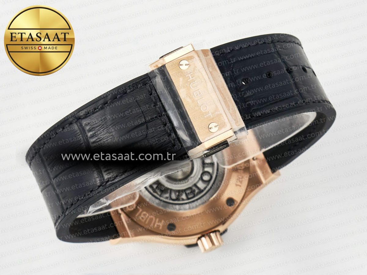 Hublot Classic Fusion 42mm RG JJF 1:1 Best Edition Black Dial on Black Gummy Leather Strapa - Görsel 16