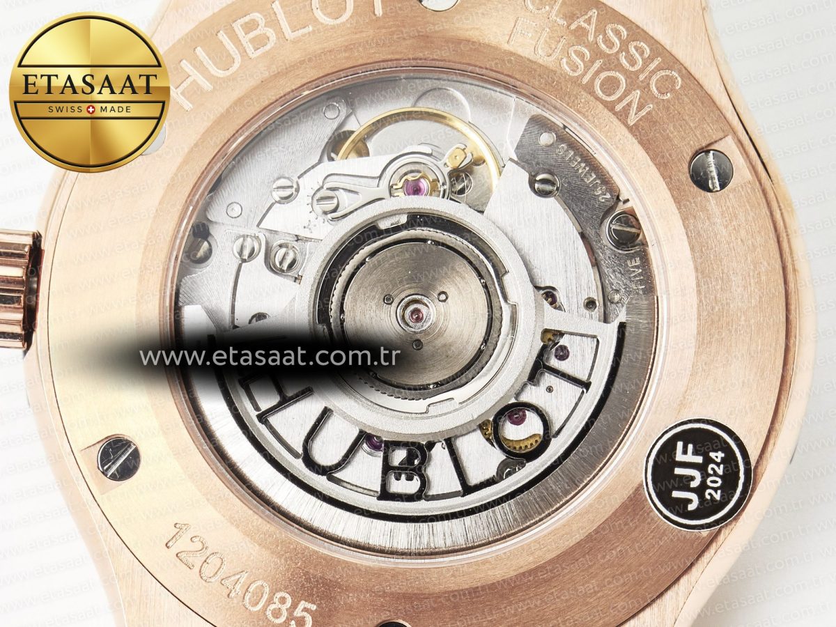 Hublot Classic Fusion 42mm RG JJF 1:1 Best Edition Black Dial on Black Gummy Leather Strapa - Görsel 18