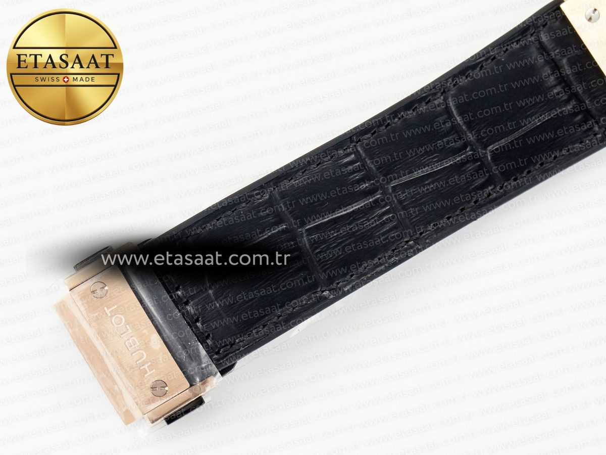 Hublot Classic Fusion 42mm RG JJF 1:1 Best Edition Black Dial on Black Gummy Leather Strapa - Görsel 22