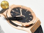 Hublot Classic Fusion 42mm RG JJF 1:1 Best Edition Black Dial on Black Gummy Leather Strapa - Görsel 7