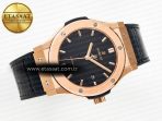 Hublot Classic Fusion 42mm RG JJF 1:1 Best Edition Black Dial on Black Gummy Leather Strapa - Görsel 8