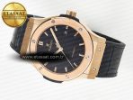 Hublot Classic Fusion 42mm RG JJF 1:1 Best Edition Black Dial on Black Gummy Leather Strapa - Görsel 9
