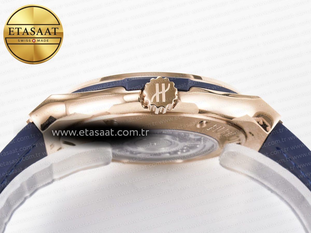 Hublot Classic Fusion 42mm RG JJF 1:1 Best Edition Blue Dial on Blue Gummy Leather Strap - Görsel 15