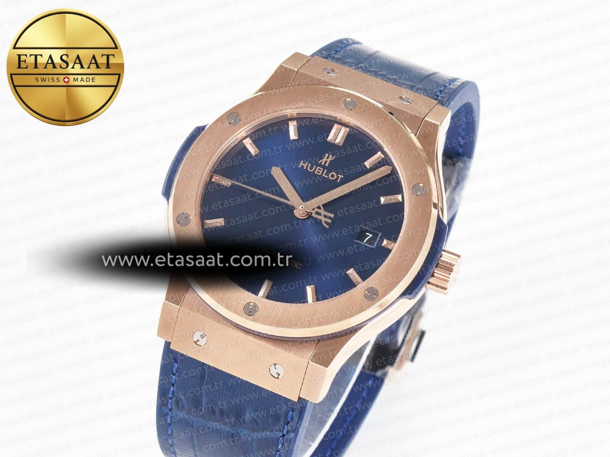 Hublot Classic Fusion 42mm RG JJF 1:1 Best Edition Blue Dial on Blue Gummy Leather Strap - Görsel 2