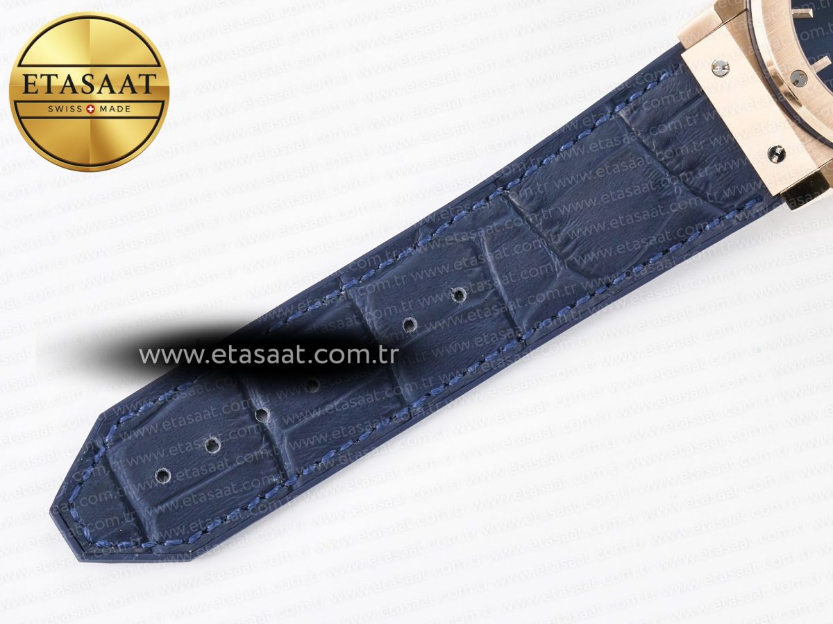Hublot Classic Fusion 42mm RG JJF 1:1 Best Edition Blue Dial on Blue Gummy Leather Strap - Görsel 21
