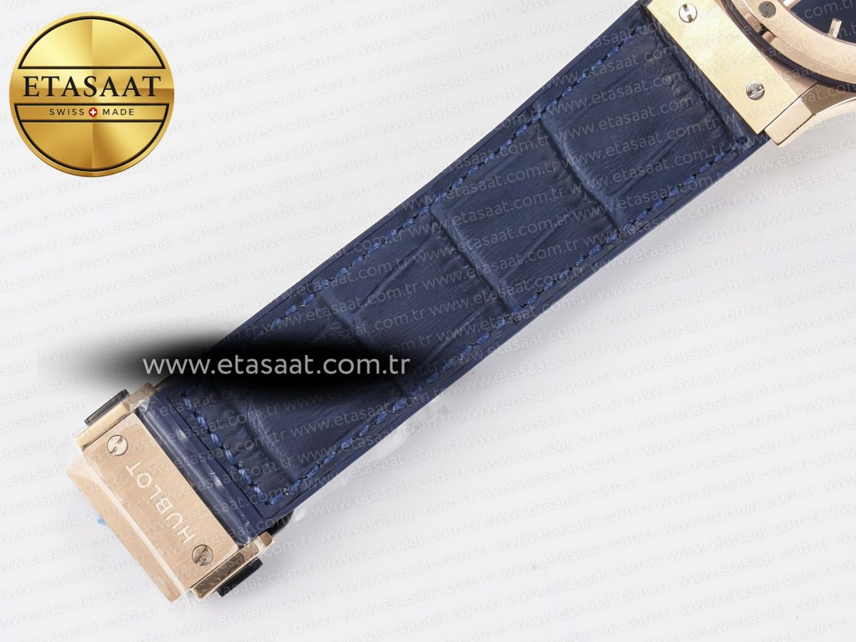 Hublot Classic Fusion 42mm RG JJF 1:1 Best Edition Blue Dial on Blue Gummy Leather Strap - Görsel 22