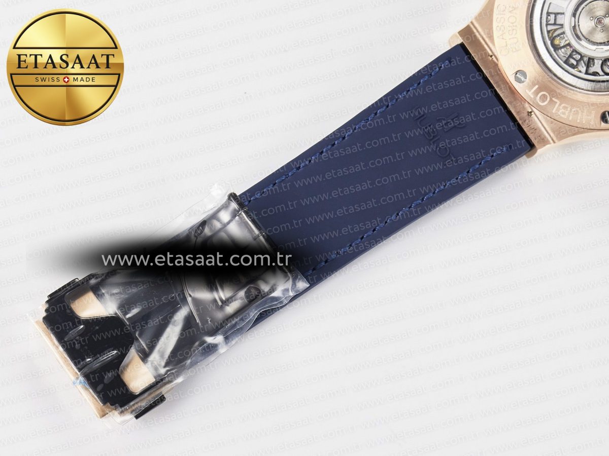 Hublot Classic Fusion 42mm RG JJF 1:1 Best Edition Blue Dial on Blue Gummy Leather Strap - Görsel 23