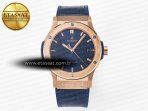 Hublot Classic Fusion 42mm RG JJF 1:1 Best Edition Blue Dial on Blue Gummy Leather Strap - Görsel 3