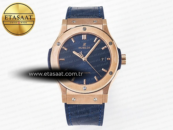 Hublot Classic Fusion 42mm RG JJF Mavi Kadran Kayış Eta Saat - 1:1 Süper Klon Replika Saat