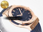 Hublot Classic Fusion 42mm RG JJF 1:1 Best Edition Blue Dial on Blue Gummy Leather Strap - Görsel 7