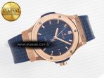 Hublot Classic Fusion 42mm RG JJF 1:1 Best Edition Blue Dial on Blue Gummy Leather Strap - Görsel 8