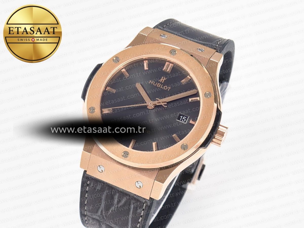 Hublot Classic Fusion 42mm RG JJF 1:1 Best Edition Gray Dial on Black Gummy Leather Strap - Görsel 1