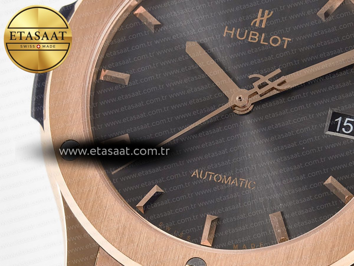 Hublot Classic Fusion 42mm RG JJF 1:1 Best Edition Gray Dial on Black Gummy Leather Strap - Görsel 10