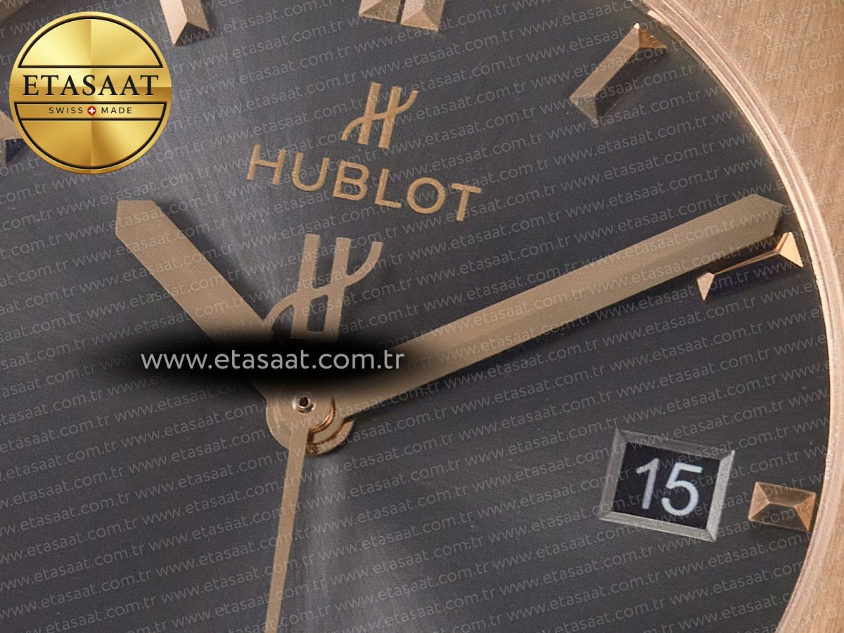 Hublot Classic Fusion 42mm RG JJF 1:1 Best Edition Gray Dial on Black Gummy Leather Strap - Görsel 11