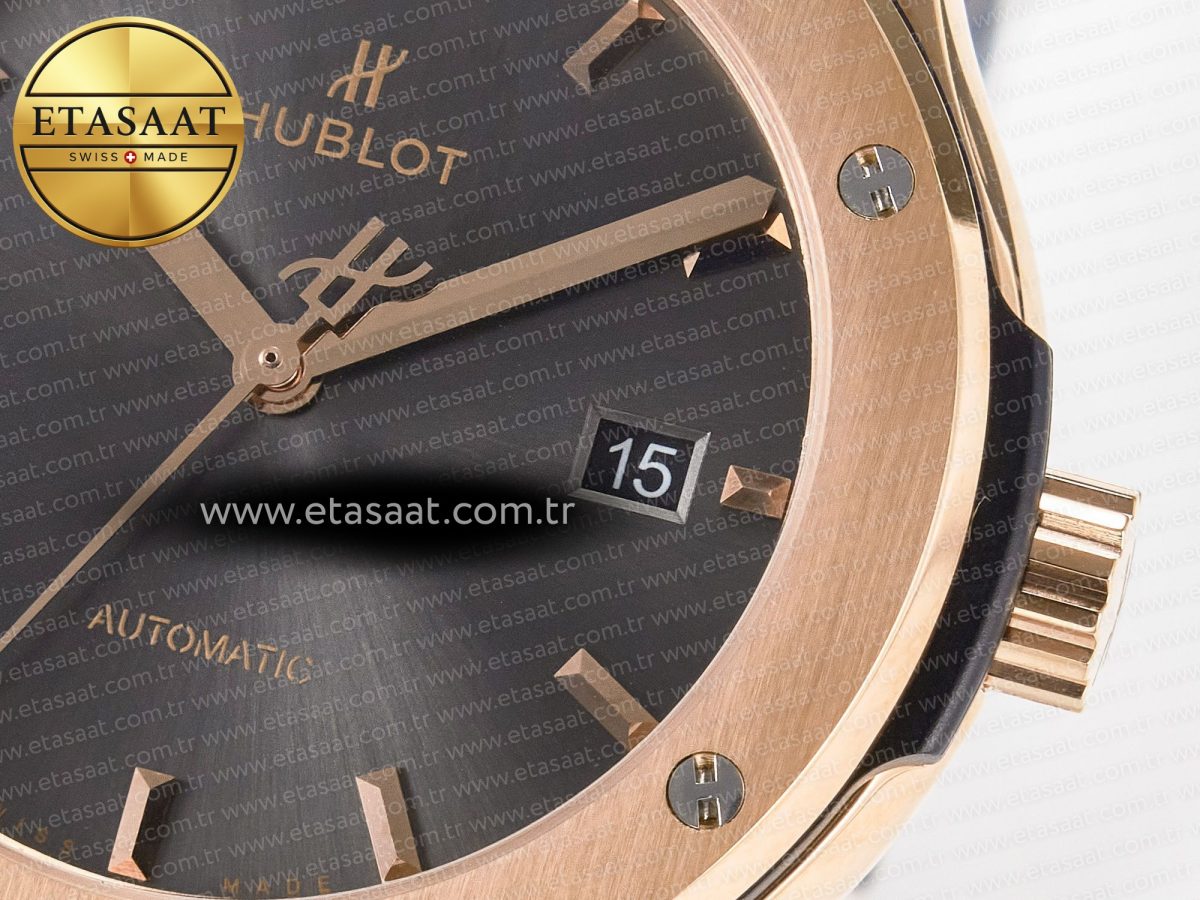 Hublot Classic Fusion 42mm RG JJF 1:1 Best Edition Gray Dial on Black Gummy Leather Strap - Görsel 12