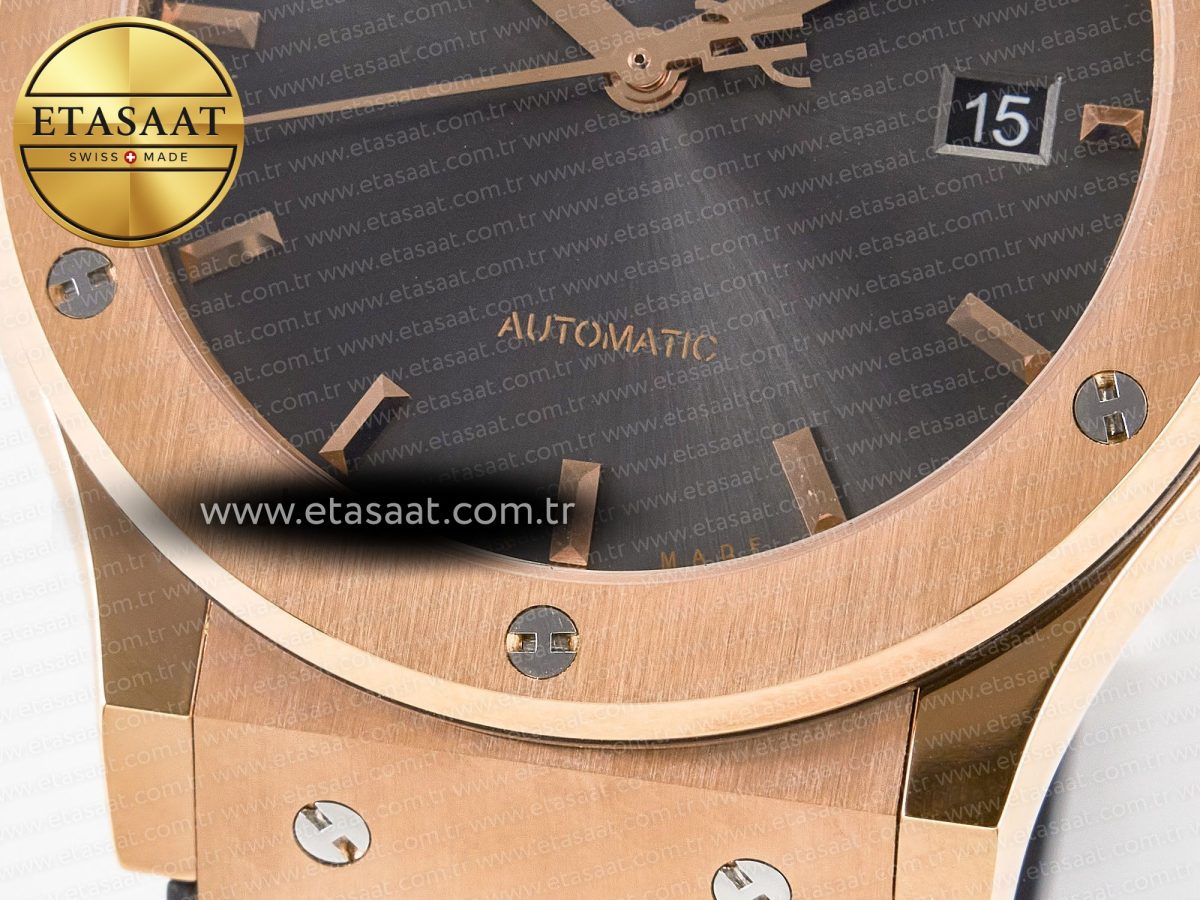 Hublot Classic Fusion 42mm RG JJF 1:1 Best Edition Gray Dial on Black Gummy Leather Strap - Görsel 13