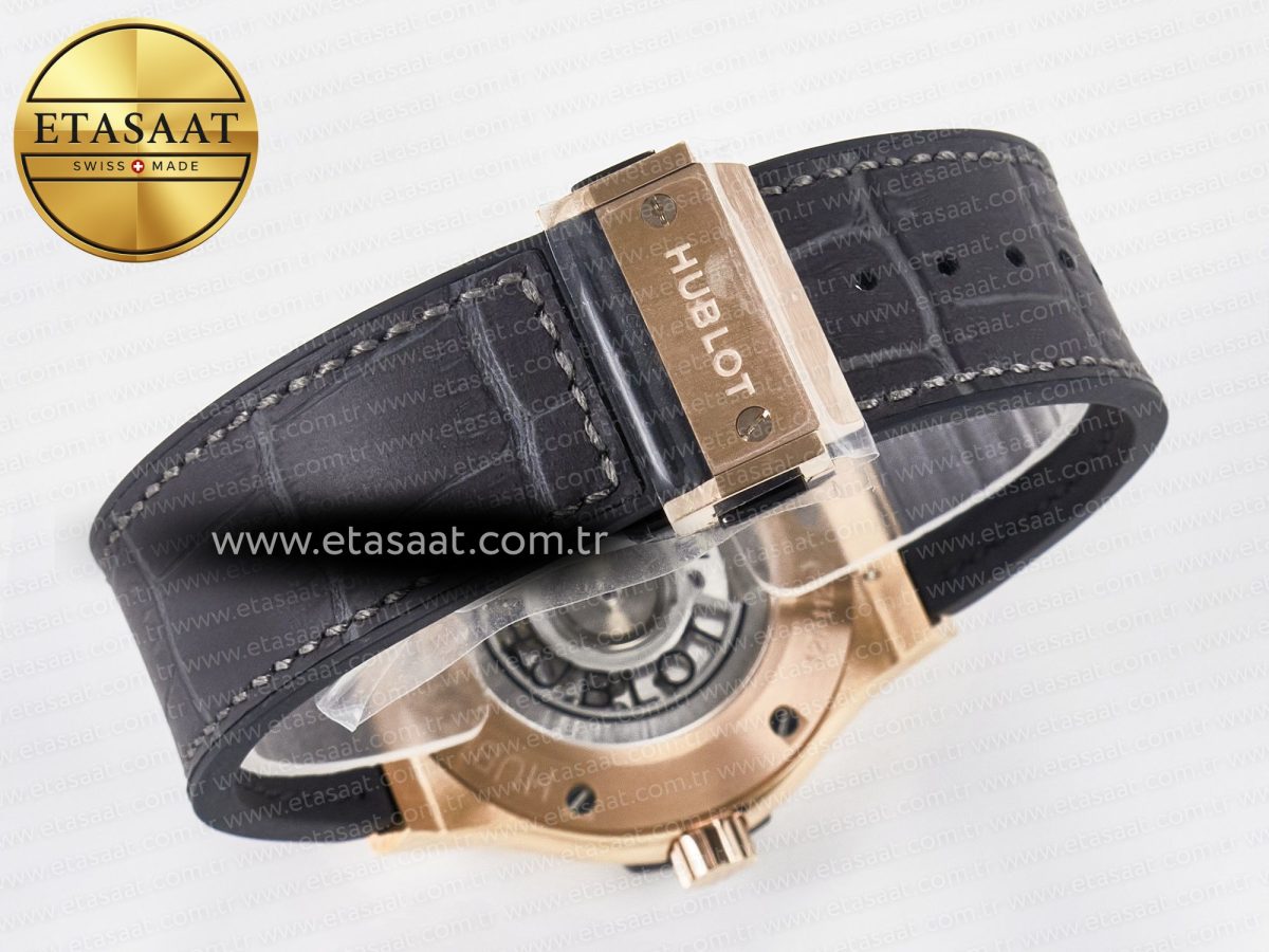 Hublot Classic Fusion 42mm RG JJF 1:1 Best Edition Gray Dial on Black Gummy Leather Strap - Görsel 16