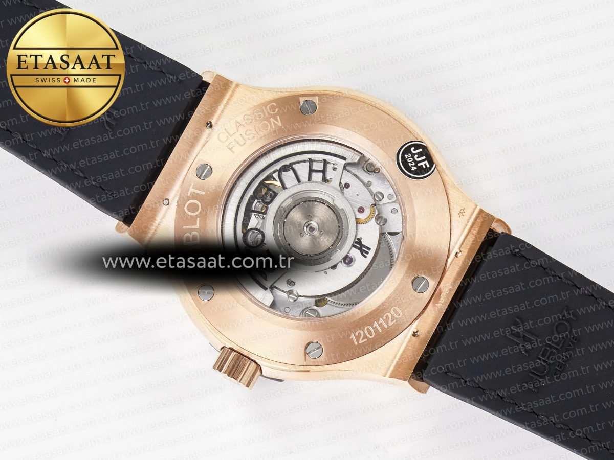 Hublot Classic Fusion 42mm RG JJF 1:1 Best Edition Gray Dial on Black Gummy Leather Strap - Görsel 17