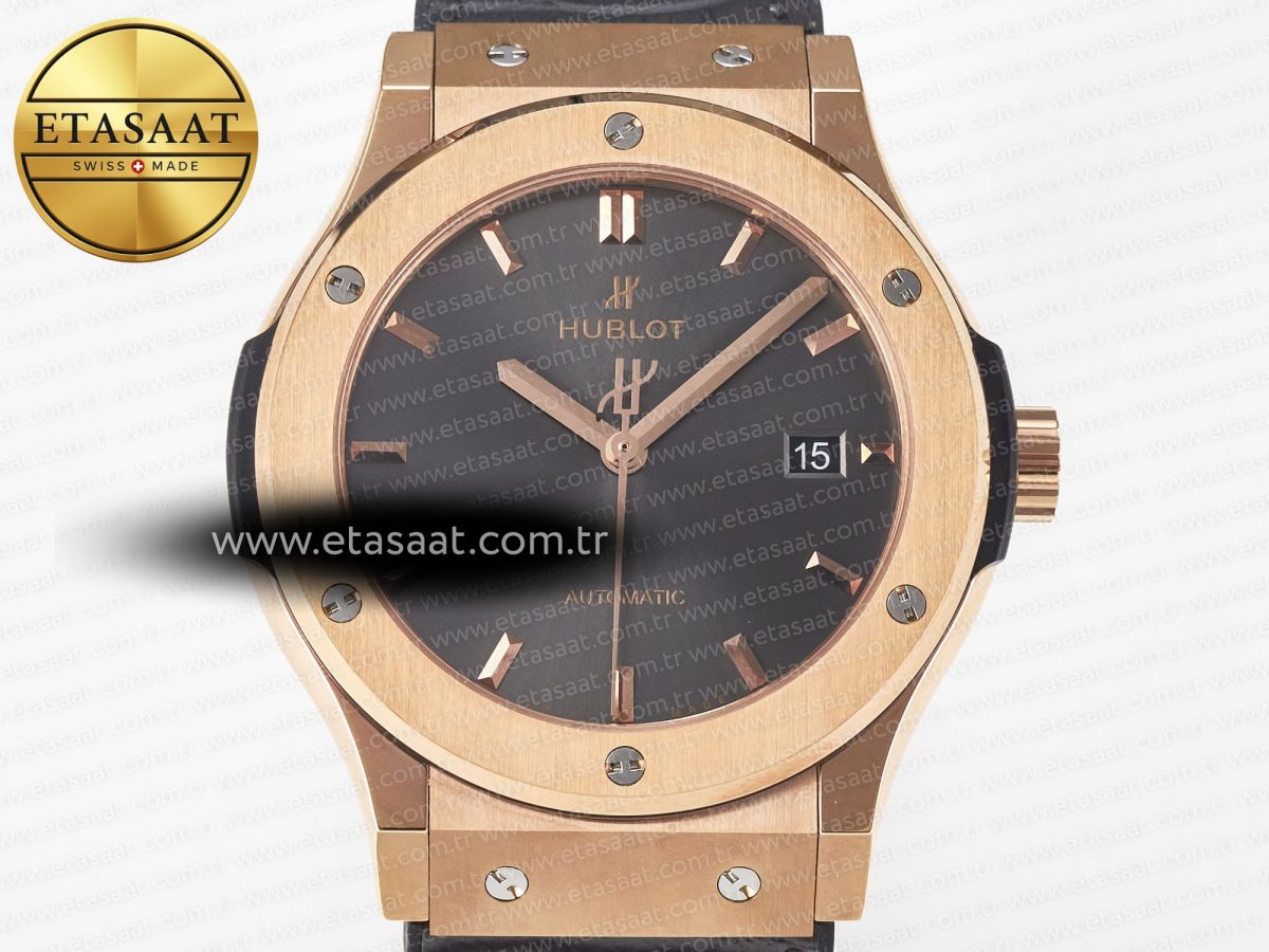 Hublot Classic Fusion 42mm RG JJF 1:1 Best Edition Gray Dial on Black Gummy Leather Strap - Görsel 4