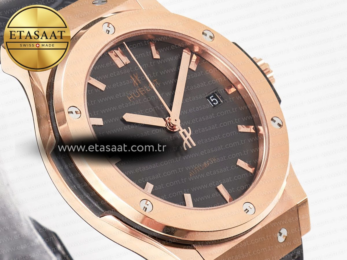 Hublot Classic Fusion 42mm RG JJF 1:1 Best Edition Gray Dial on Black Gummy Leather Strap - Görsel 5