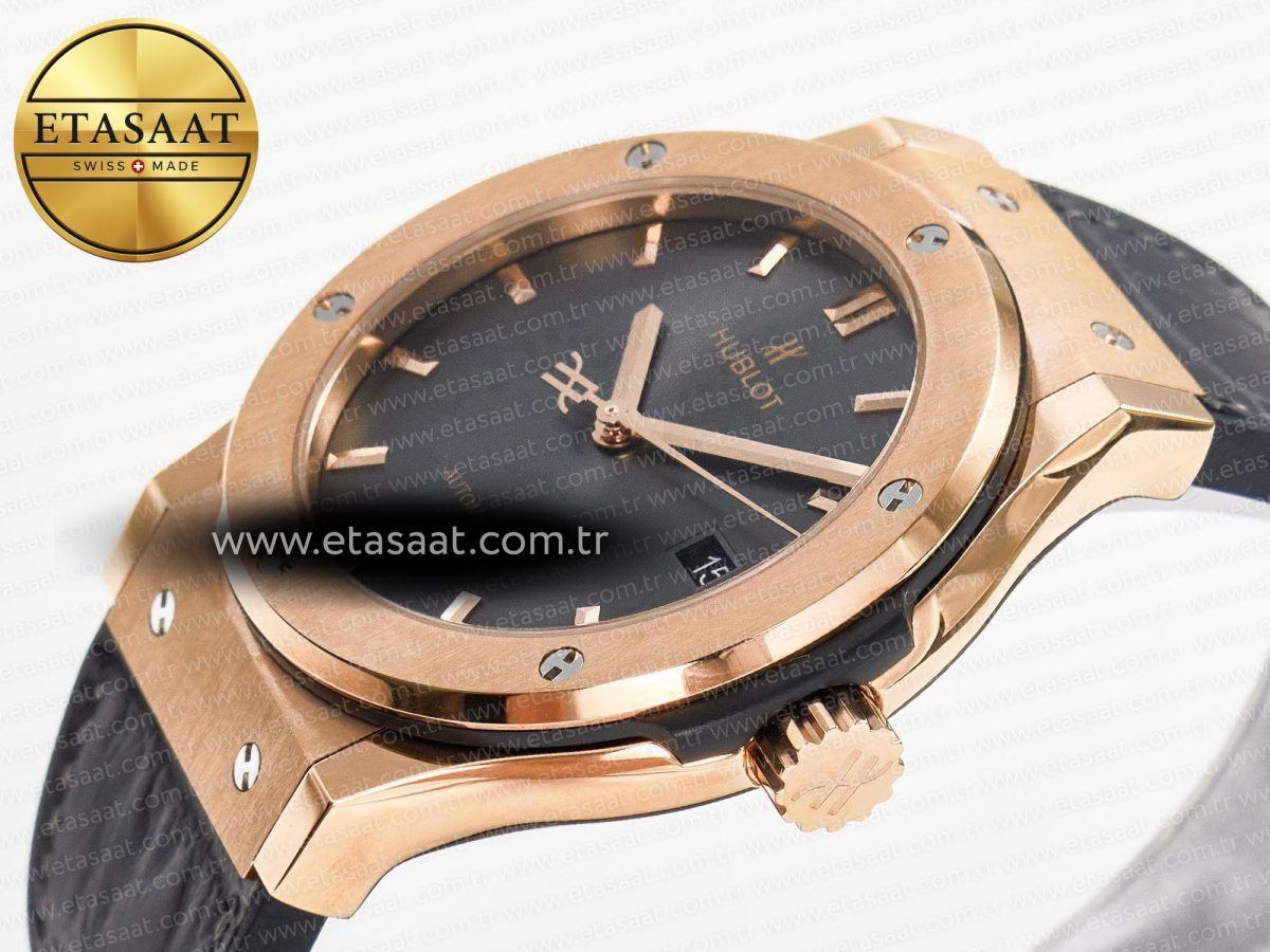Hublot Classic Fusion 42mm RG JJF 1:1 Best Edition Gray Dial on Black Gummy Leather Strap - Görsel 6