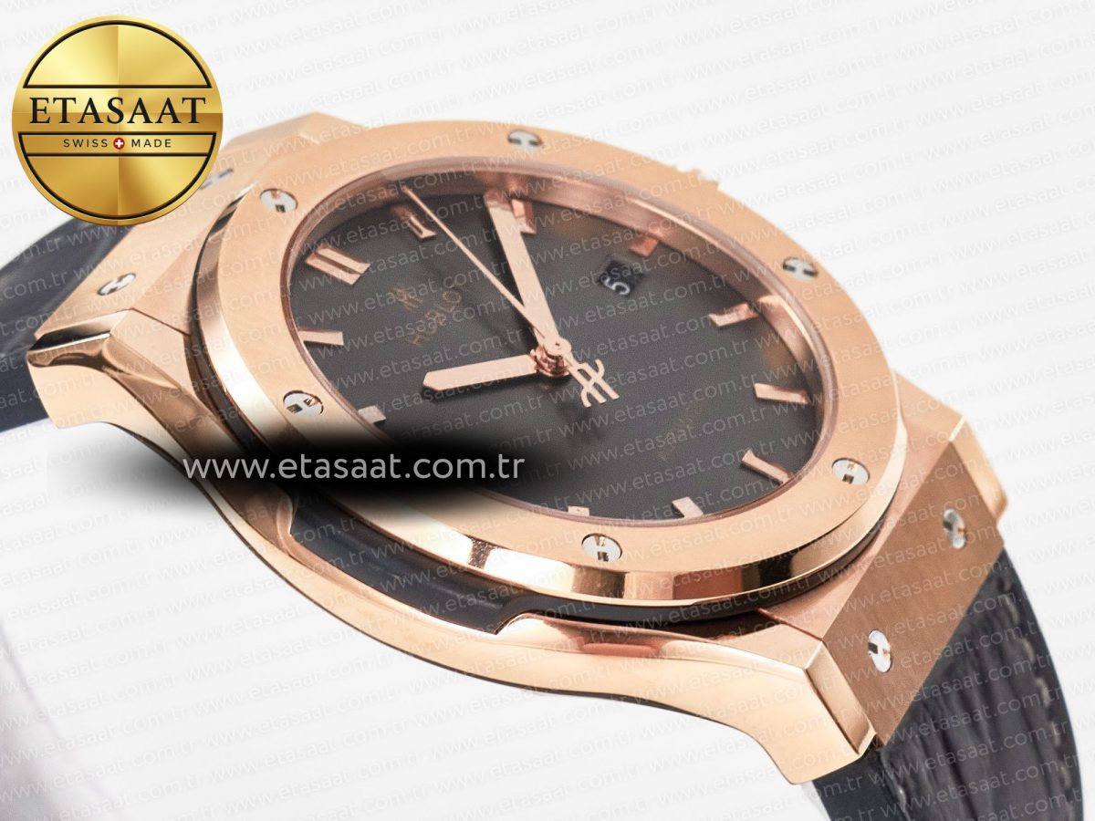 Hublot Classic Fusion 42mm RG JJF 1:1 Best Edition Gray Dial on Black Gummy Leather Strap - Görsel 7