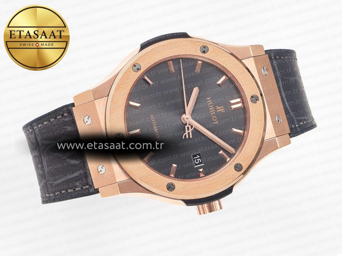 Hublot Classic Fusion 42mm RG JJF 1:1 Best Edition Gray Dial on Black Gummy Leather Strap - Görsel 8