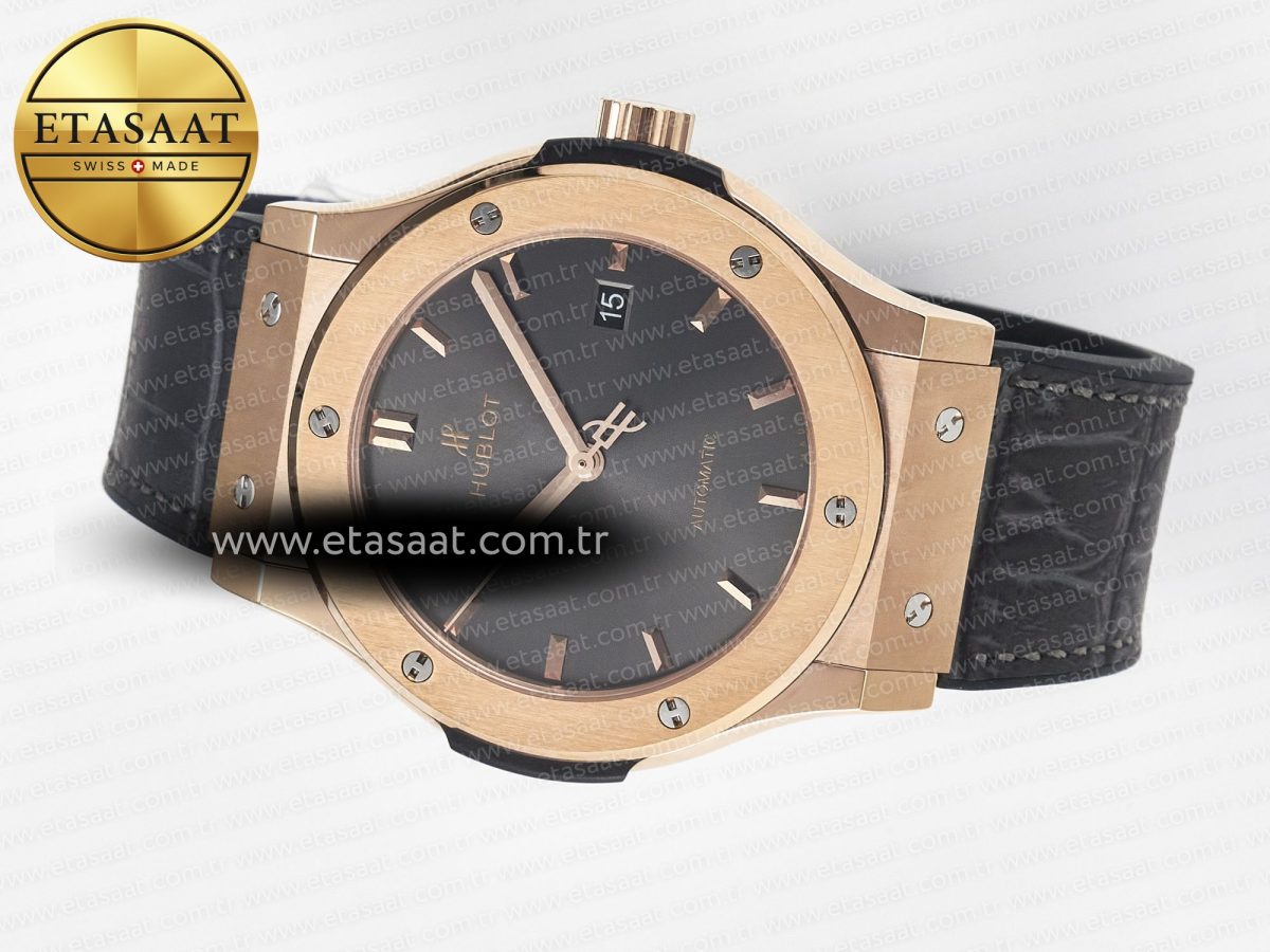 Hublot Classic Fusion 42mm RG JJF 1:1 Best Edition Gray Dial on Black Gummy Leather Strap - Görsel 9