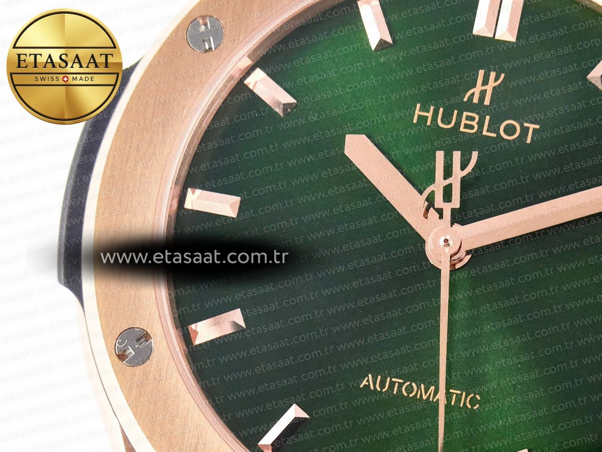 Hublot Classic Fusion 42mm RG JJF 1:1 Best Edition Green Dial on Green Gummy Leather Strap - Görsel 10