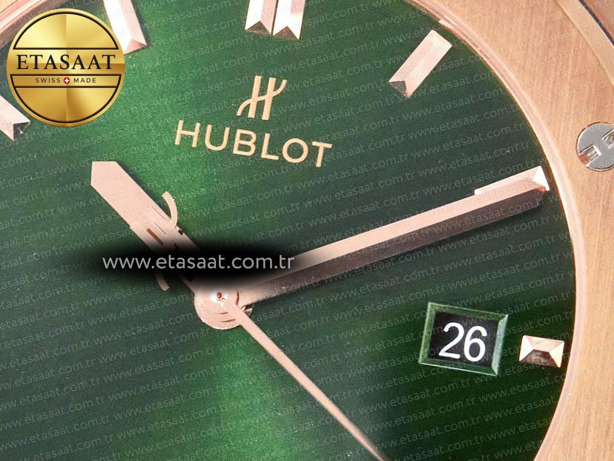 Hublot Classic Fusion 42mm RG JJF 1:1 Best Edition Green Dial on Green Gummy Leather Strap - Görsel 11
