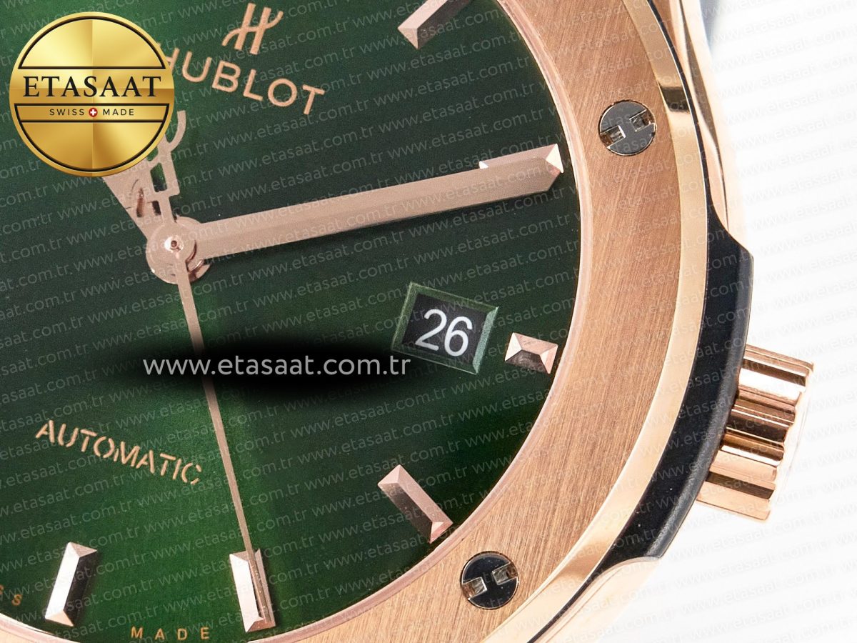 Hublot Classic Fusion 42mm RG JJF 1:1 Best Edition Green Dial on Green Gummy Leather Strap - Görsel 12