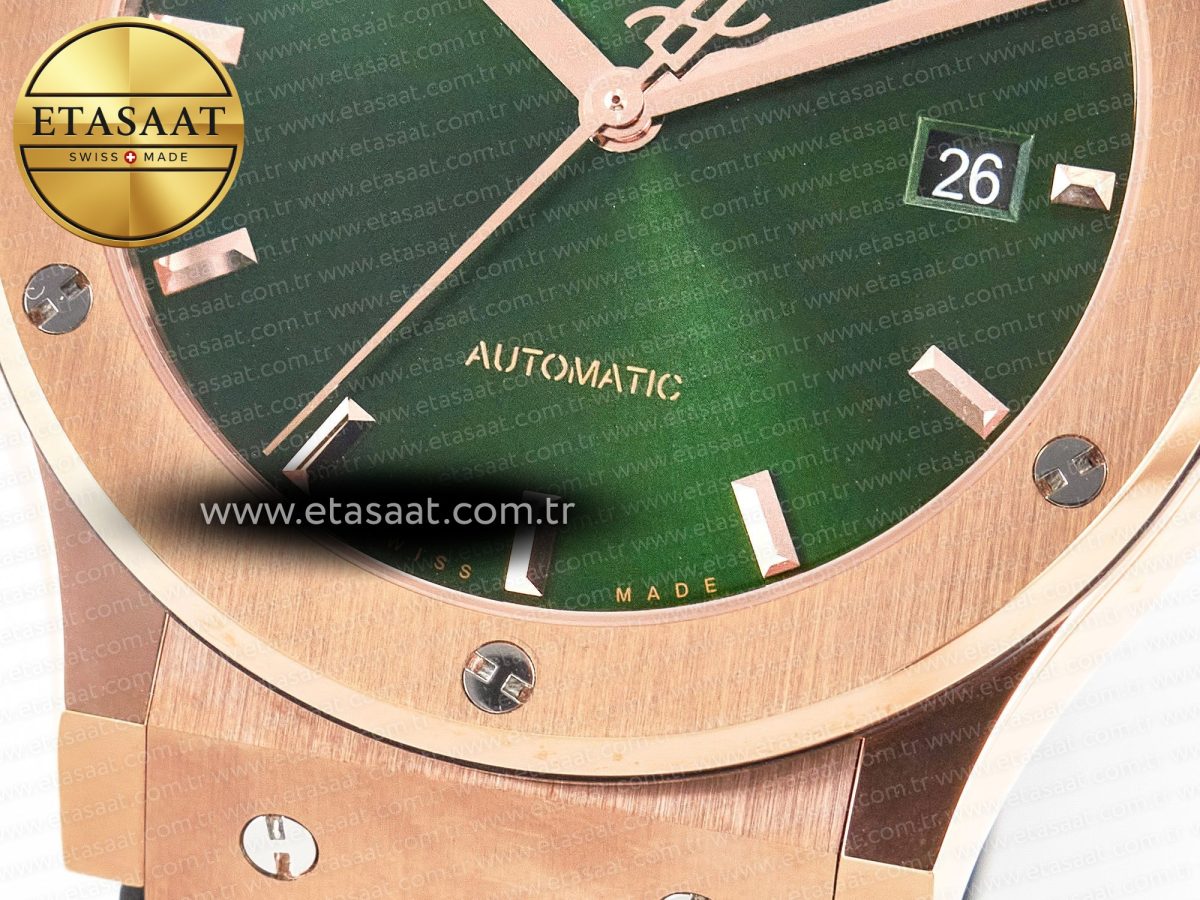 Hublot Classic Fusion 42mm RG JJF 1:1 Best Edition Green Dial on Green Gummy Leather Strap - Görsel 13
