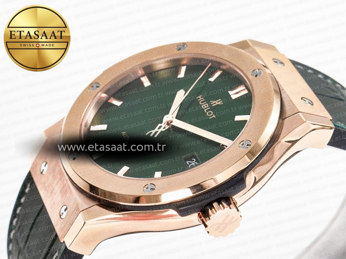 Hublot Classic Fusion 42mm RG JJF 1:1 Best Edition Green Dial on Green Gummy Leather Strap - Görsel 6
